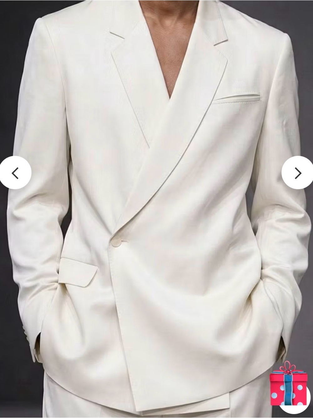 Men's Ivory Satin Loose-Fitting Single-Breasted 2-Piece Suit - Picture 2 of 3